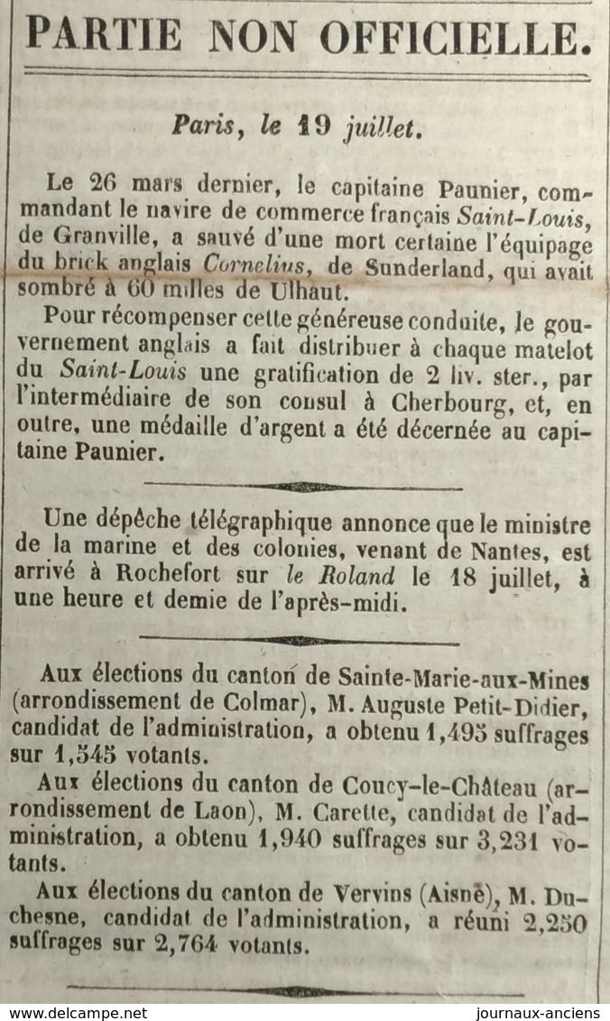 1853 NAPOLELEON III - LISTE LEGION D'HONNEUR - ELECTIONS SAINTE MARIE AUX MINES - VERVINS - CHINE - 1850 - 1899