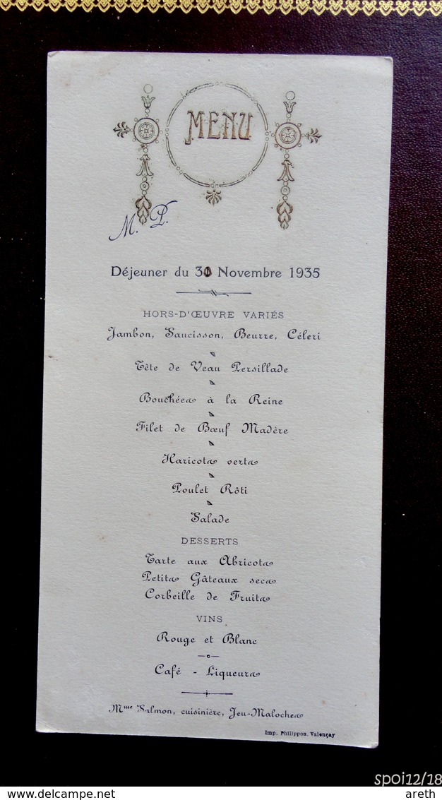 Lot 2 Menus -  Déjeuner Du 30 Novembre Et Du 31 Novembre 1935 - Mme Salmon Cuiisiniere Jeu Maloches - Menus