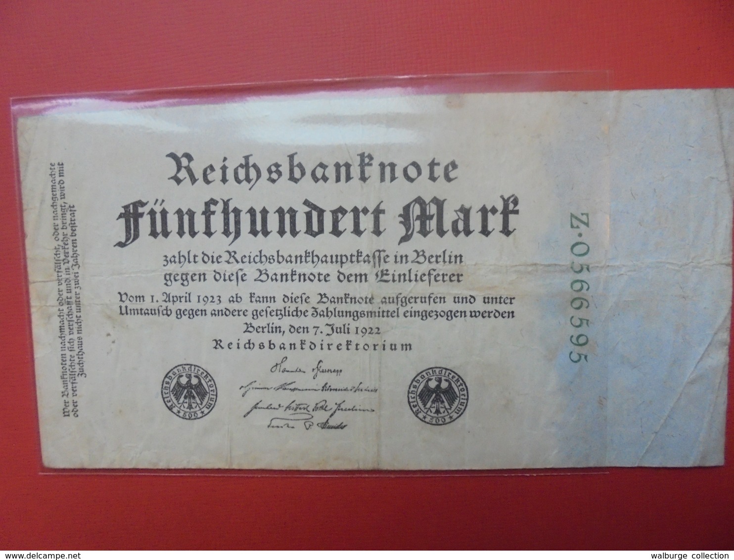 Reichsbanknote 500 MARK 1922 - 500 Mark