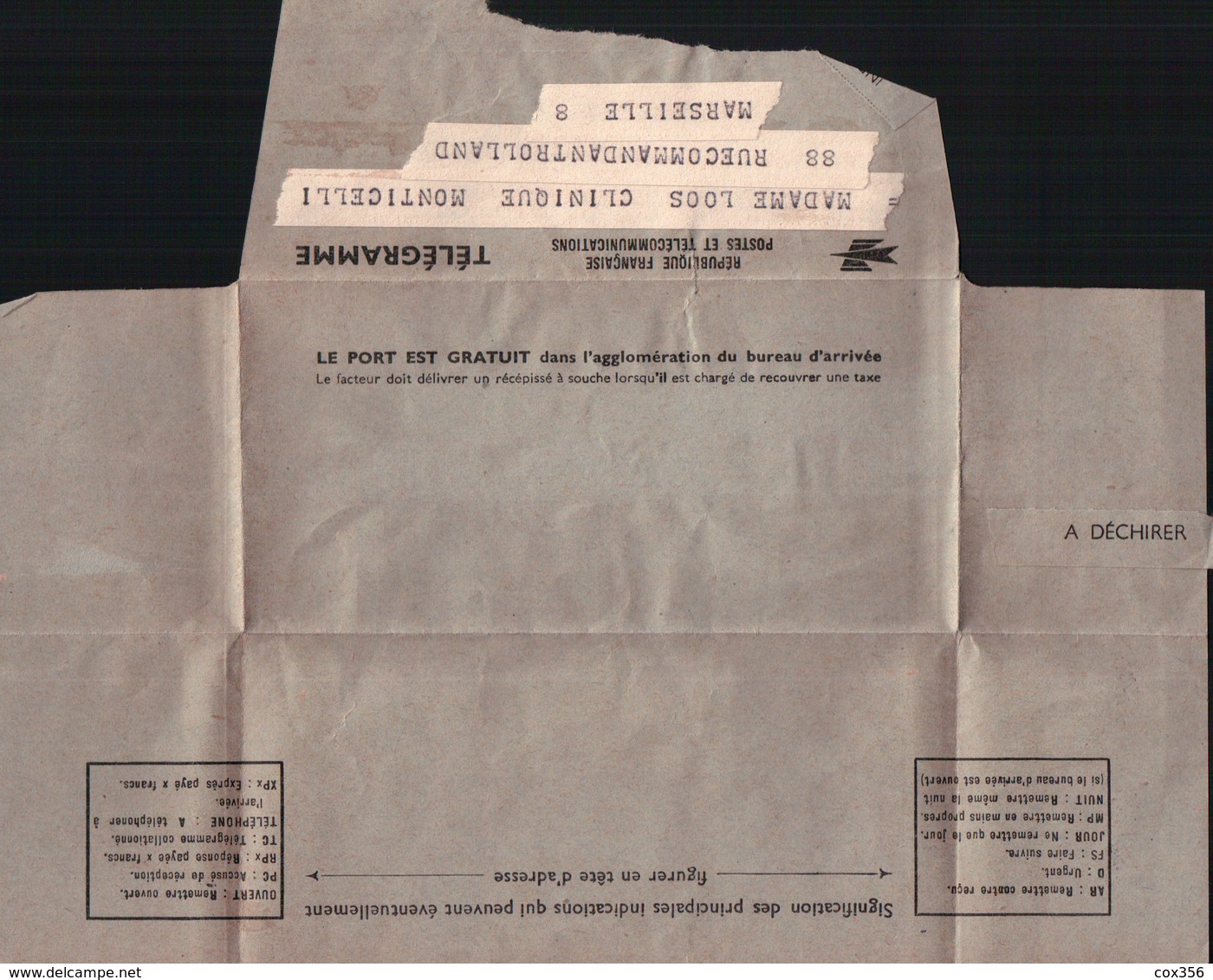 TELEGRAMME De MARSEILLE ( Clinique MONTICELLI ) à BREST 1963 - Telegraaf-en Telefoonzegels