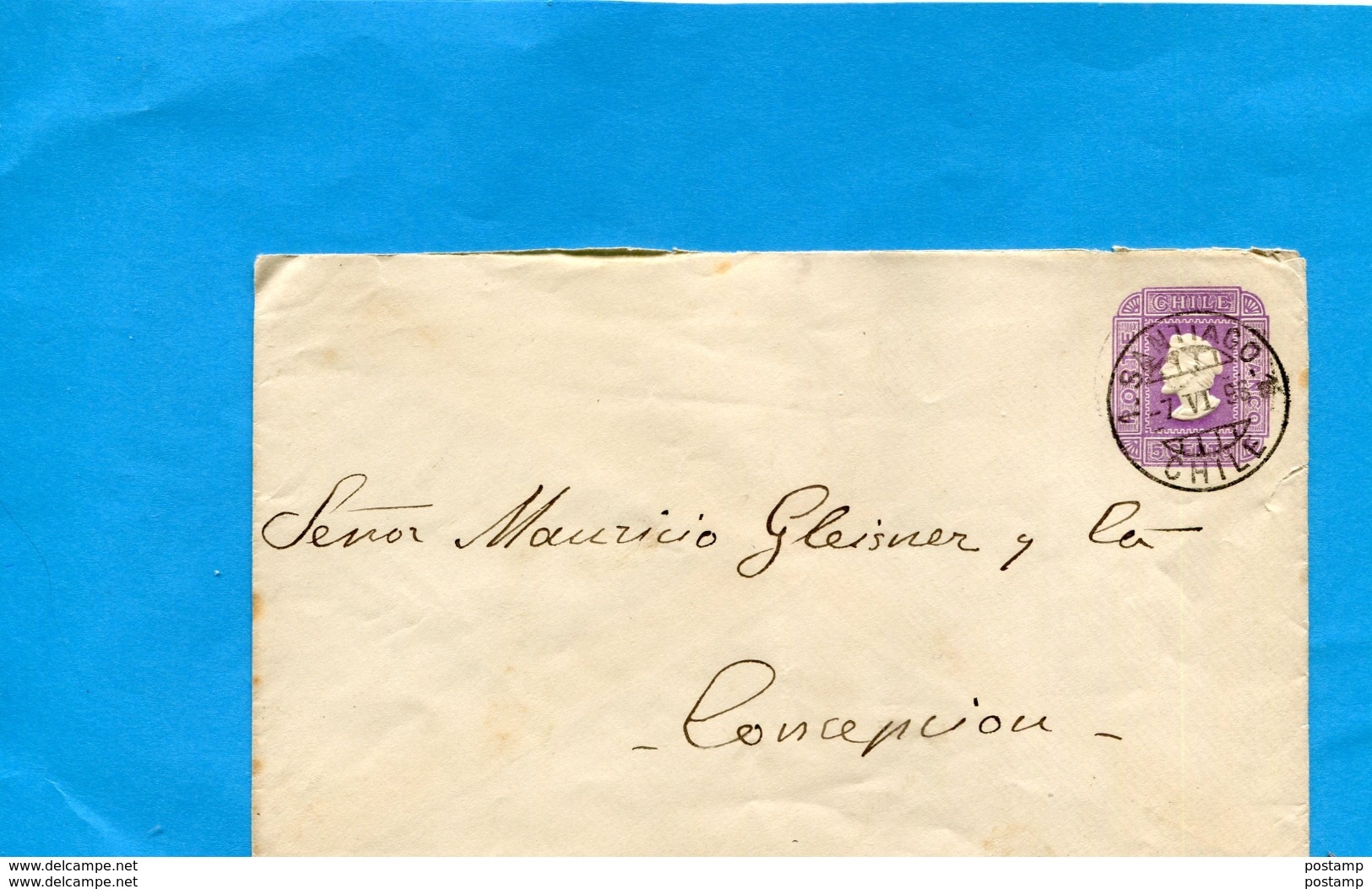 Marcophilie-CHILI--lettre Entier Postal 5 C Colomb-cad SANTIAGO-1896->CONCEPTION - Chili