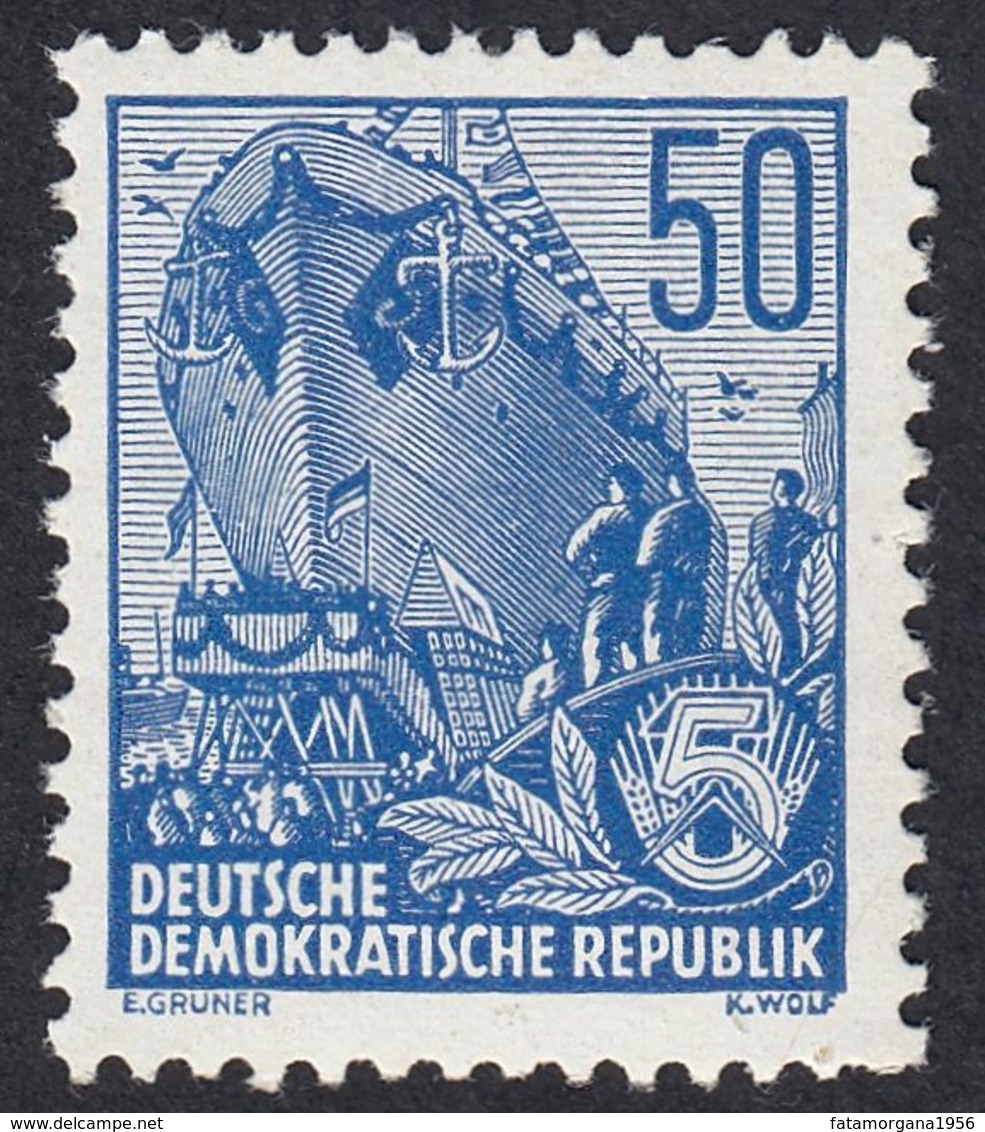 GERMANIA DDR - 1955 - Yvert 193 Nuovo MNH. Piano Quinquennale. 50 P., Oltremare. - Unused Stamps