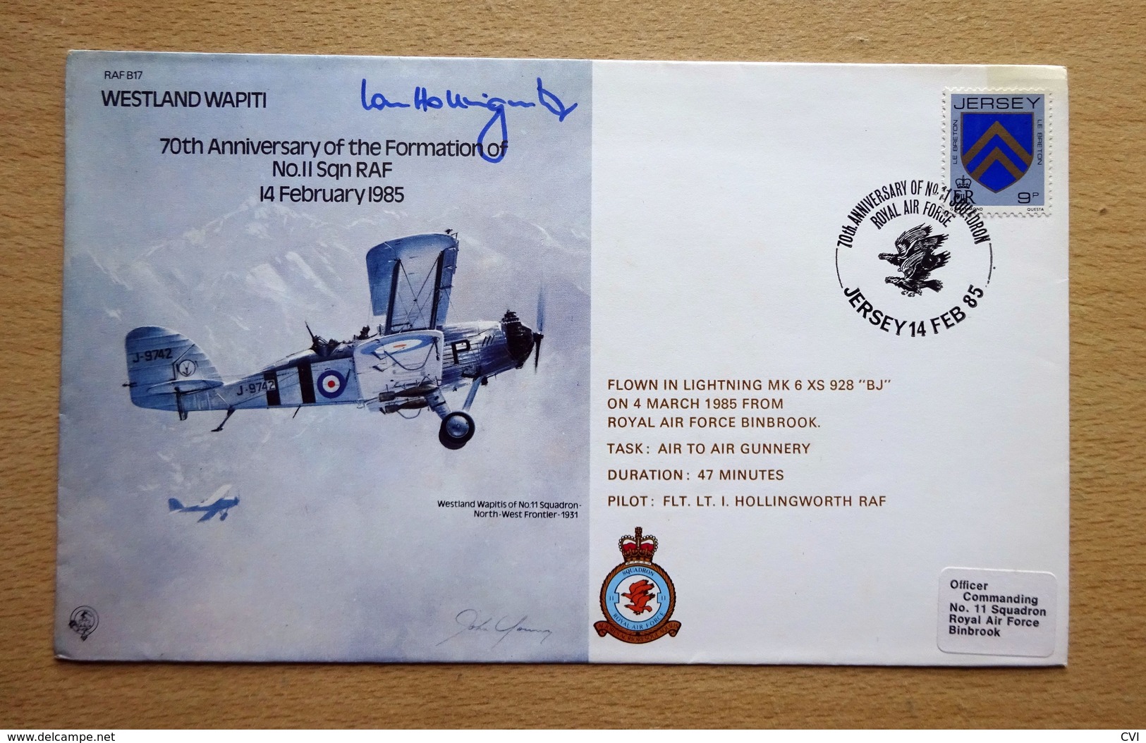 Jersey 1985 RAF Flight Cover Yt.245 Westland Wapiti 70th Anniversary No.II Squadron Signed By Pilot Ian Hollingworth. - Militaria