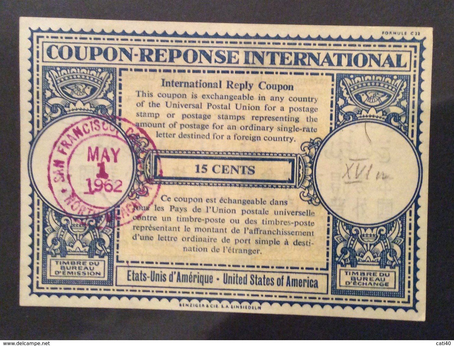 COUPON REPONSE  INTERNATIONAL GILBRALTAR  U.S.A.15 Cents - Posta