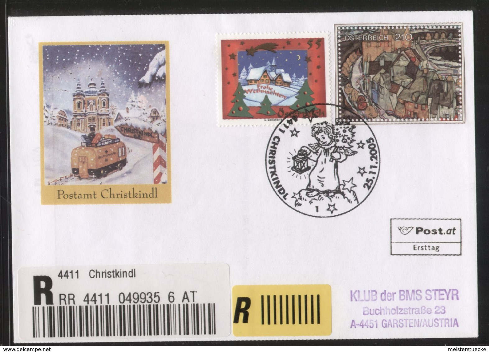 Österreich - R-Brief Mit SST CHRISTKINDL 25.11.2005, R-Barcode-Lable "4411 Christkindl" + Einlieferungsschein - Covers & Documents