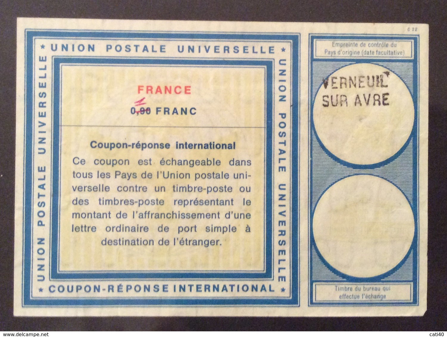 COUPON REPONSE  INTERNATIONAL  FRANCE FRANCIA 1/0,90 Franc - Posta