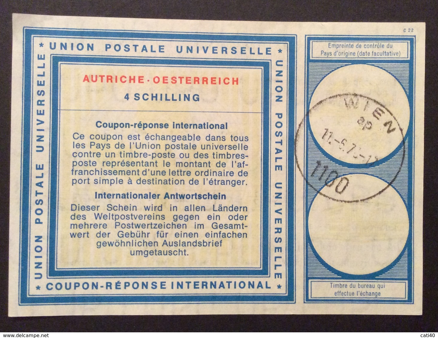 COUPON REPONSE  INTERNATIONAL AUSTRIA OESERREICH  4.S. - Posta