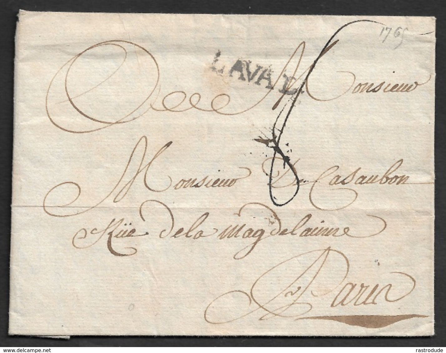 1765 - LAC MAYENNE - LAVAL (24mm X 4mm) -  A PARIS - 1701-1800: Précurseurs XVIII