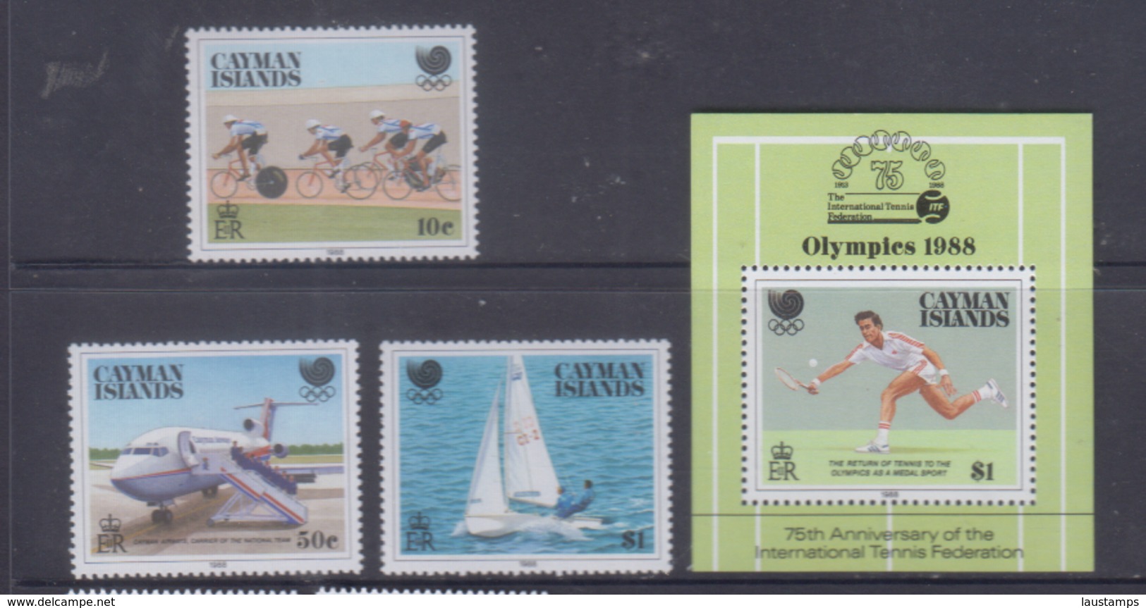 Cayman Islands 1988 Seoul Olympics, Cycling, Tennis, Plane Stamps + S/S MNH - Kaaiman Eilanden