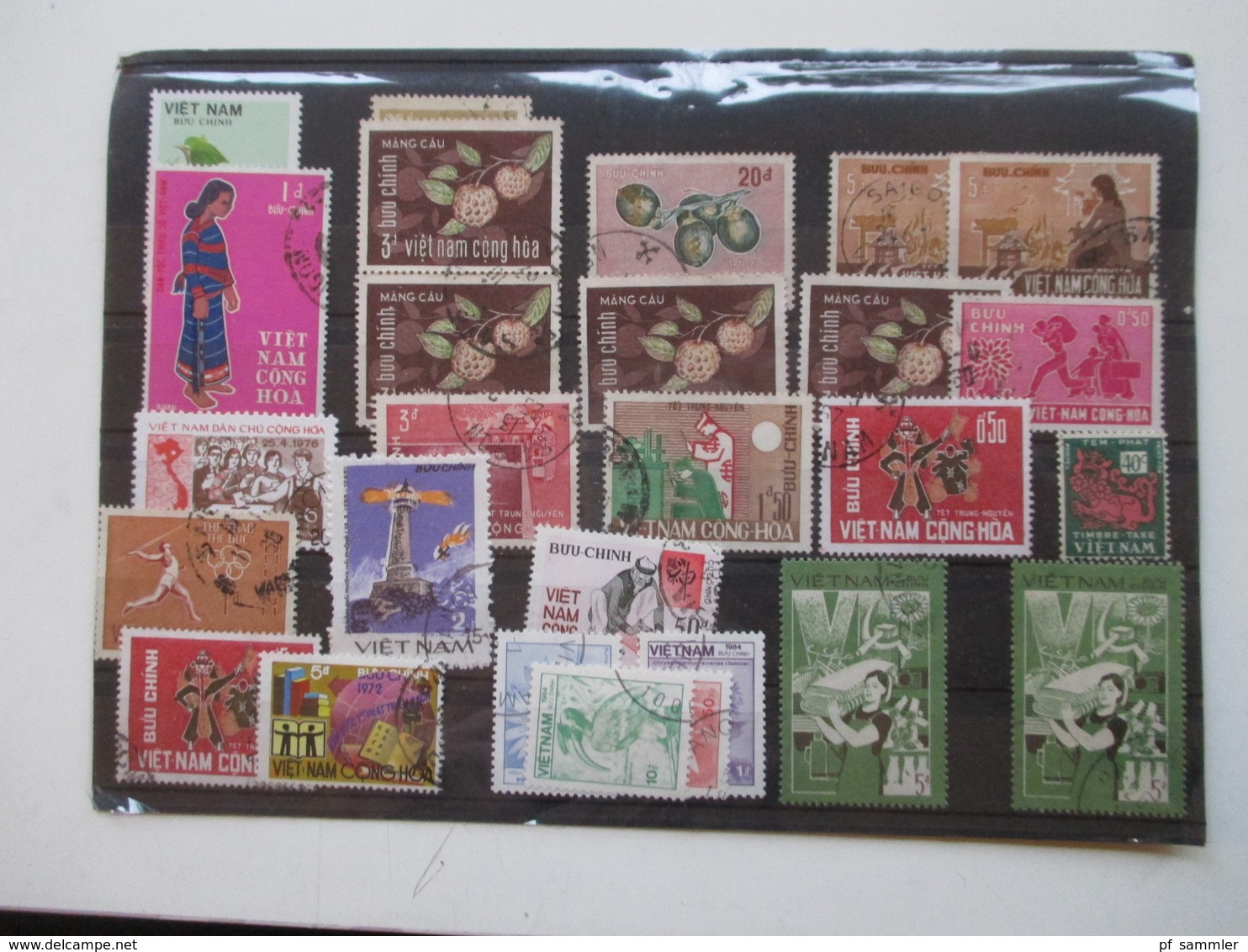 Vietnam hunderte gestempelte Marken auf 23 Steckkarten! 1960er -90er Jahre! Auch 3 Blocks /viele tolle Motive! Fundgrube