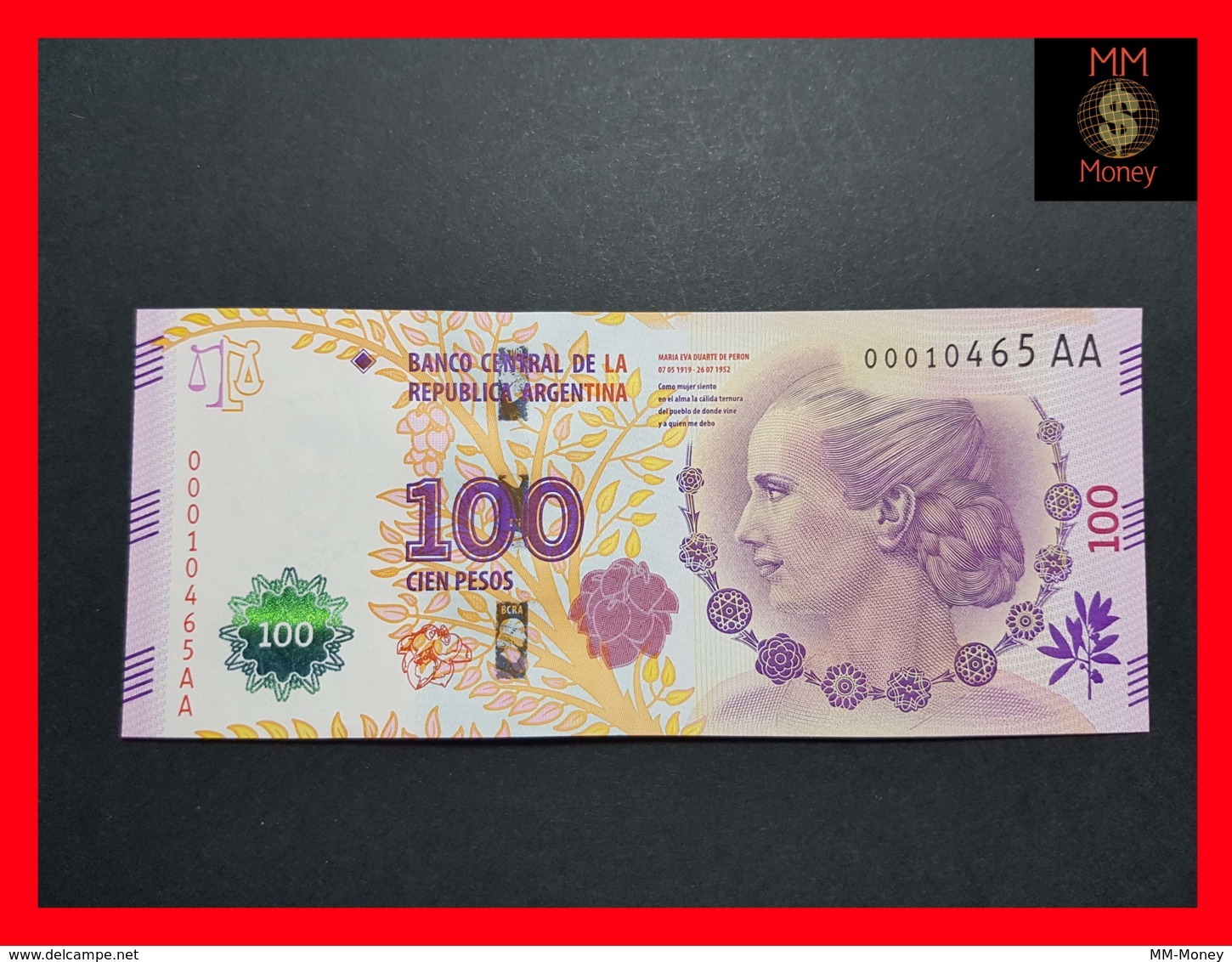 ARGENTINA 100 Pesos P. 358 2016 UNC Evita Serie AA Marks For The Blinds - Argentine