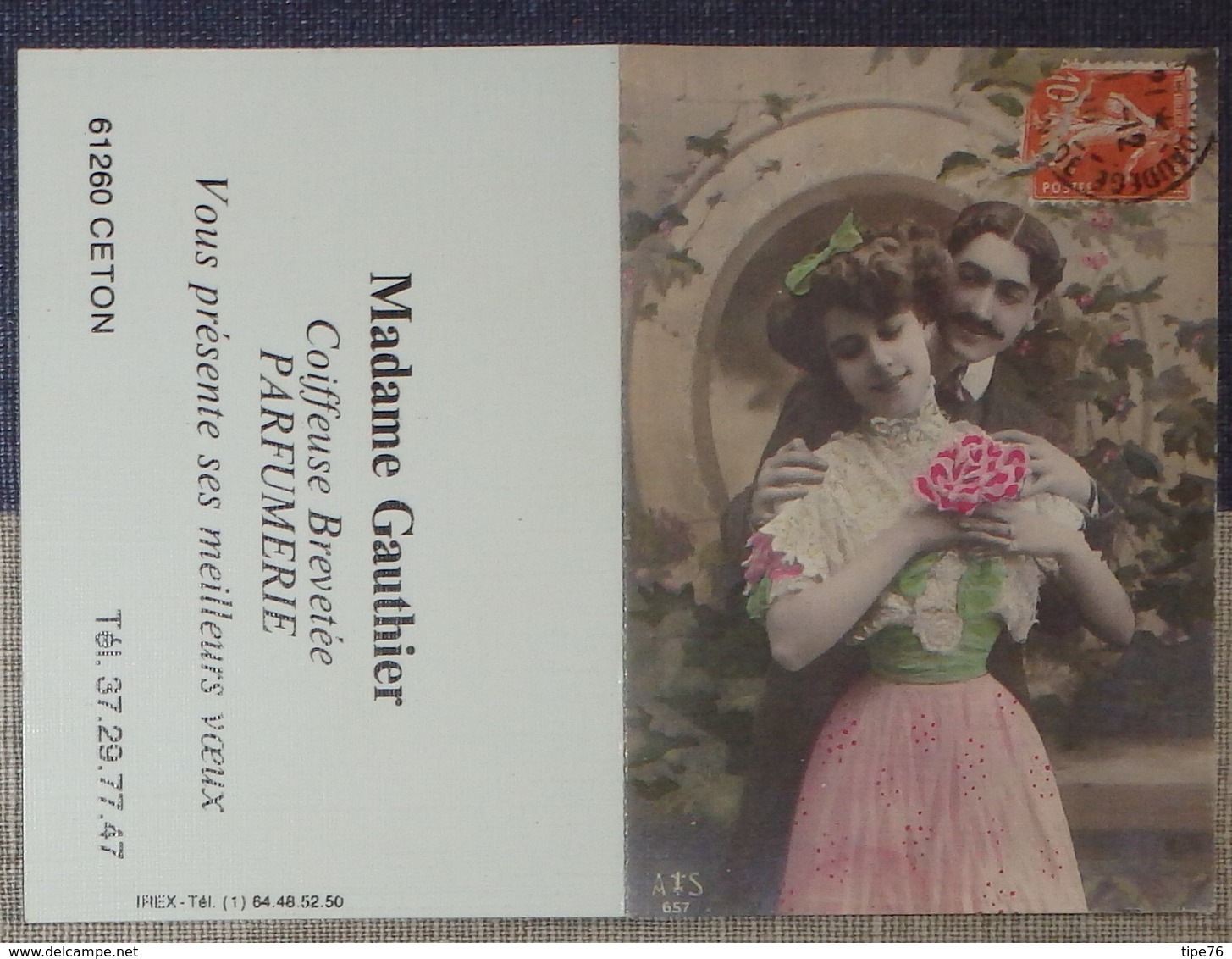Petit Calendrier De Poche 1989 Reproduction Carte Postale Ancienne Couple - Coiffeur Ceton Orne - Petit Format : 1981-90