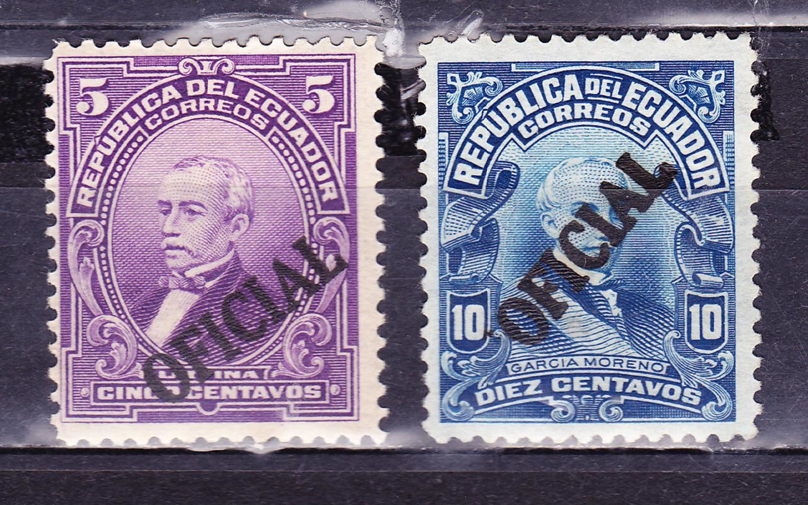 ECUADOR 1916-1917 OFFICIAL SERVICE SURCHARGED ON PRESIDENTS URBINA & GARCIA MORENO MNH/MH SC# O132-O134 - Ecuador