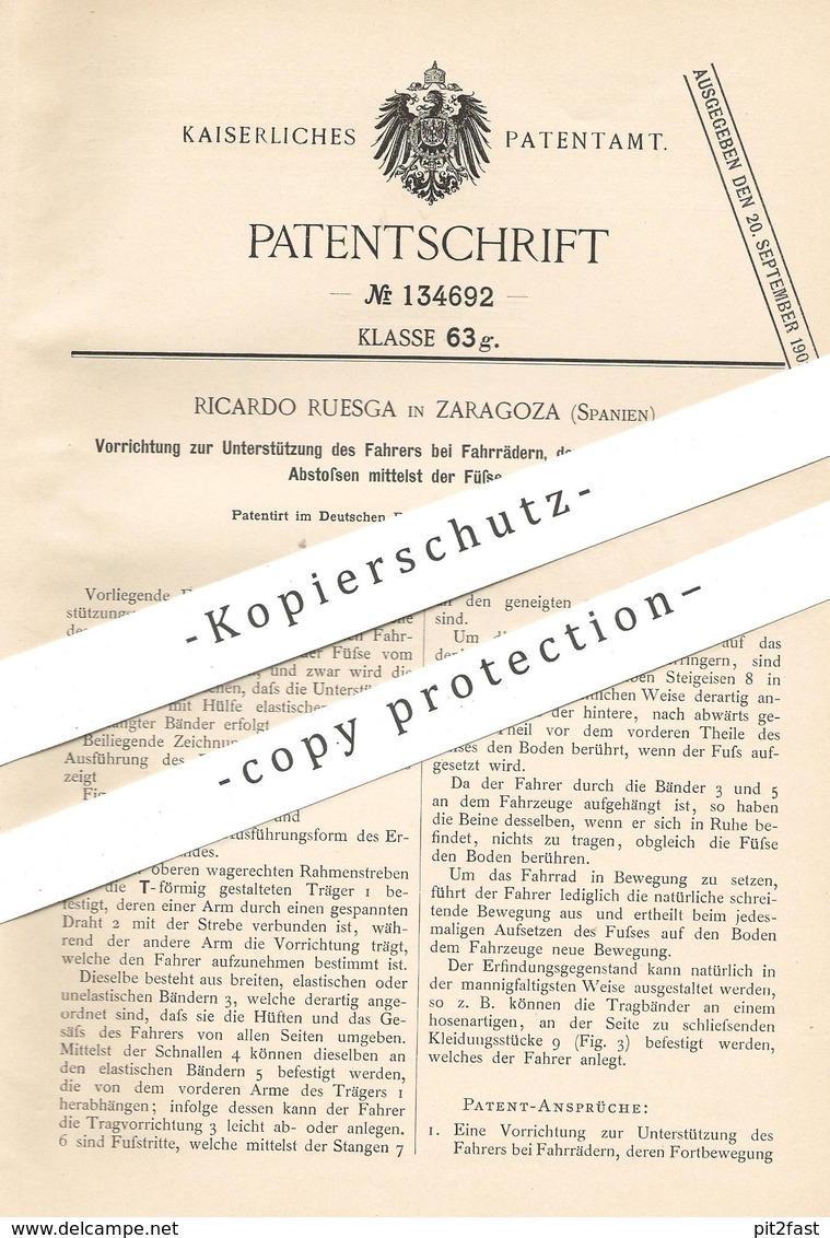 Original Patent - Ricardo Ruesga , Zaragoza , Spanien , 1901 , Fahrrad - Antrieb | Fahrräder , Sattel !!! - Historische Dokumente