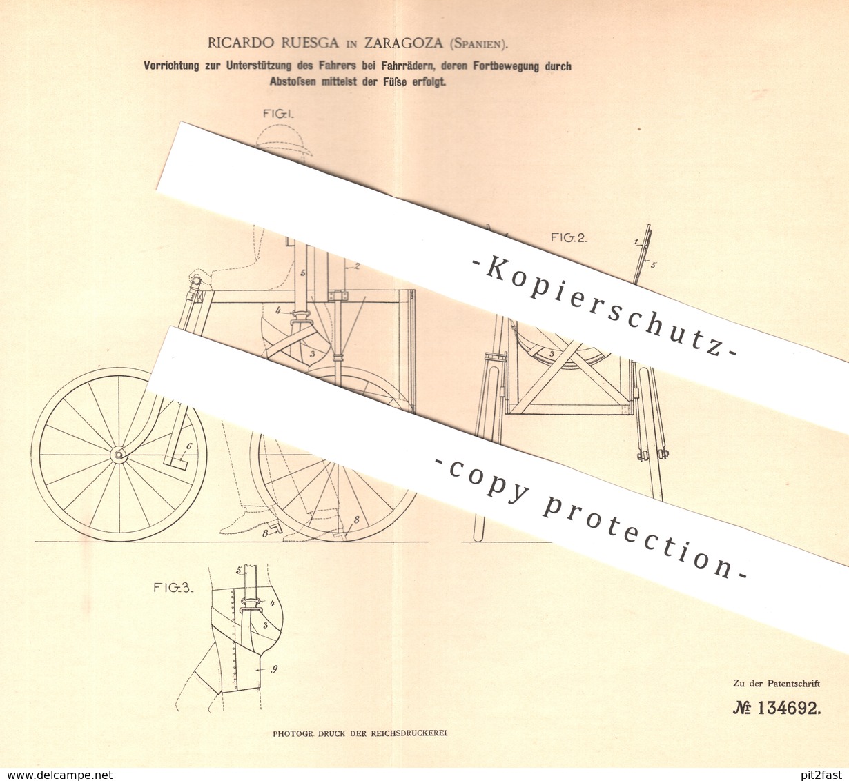 Original Patent - Ricardo Ruesga , Zaragoza , Spanien , 1901 , Fahrrad - Antrieb | Fahrräder , Sattel !!! - Historische Dokumente