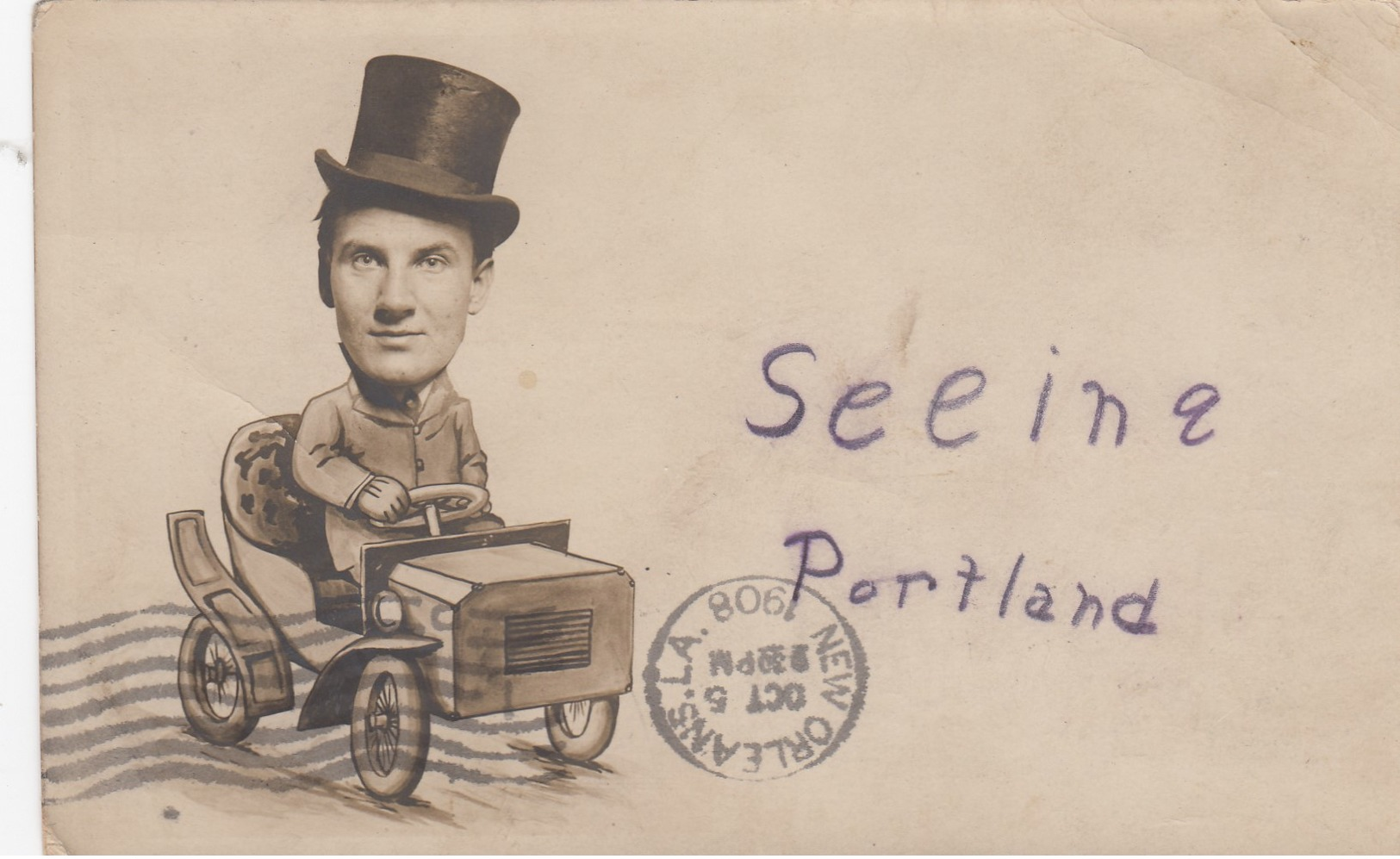 RP: PORTLAND , Oregon , PU-1908 ; Man In Car Studio Photo Postcard - Portland