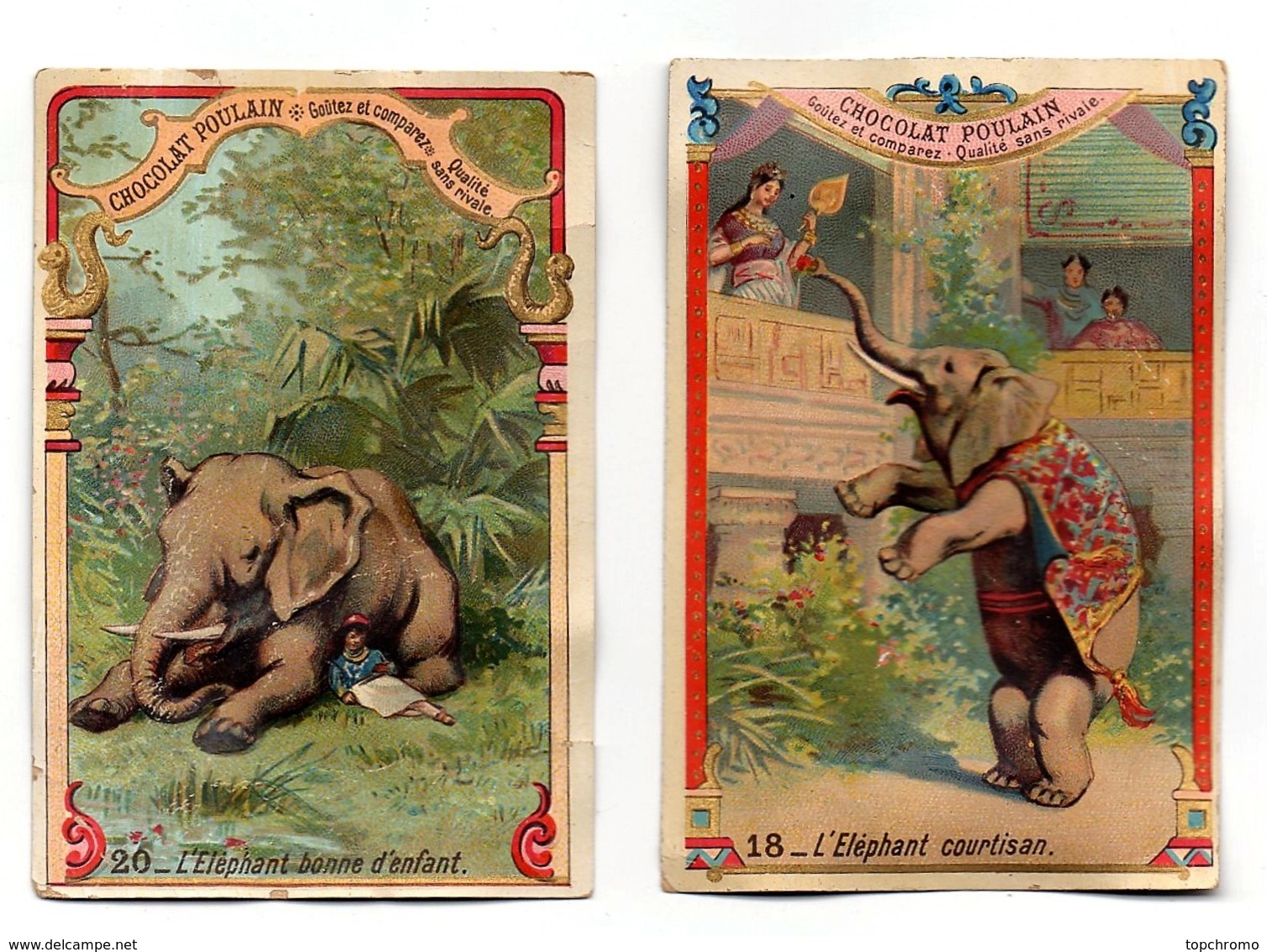 CHROMO Chocolat Poulain L'éléphant Courtisan Bonne D'enfant (2 Chromos) - Poulain