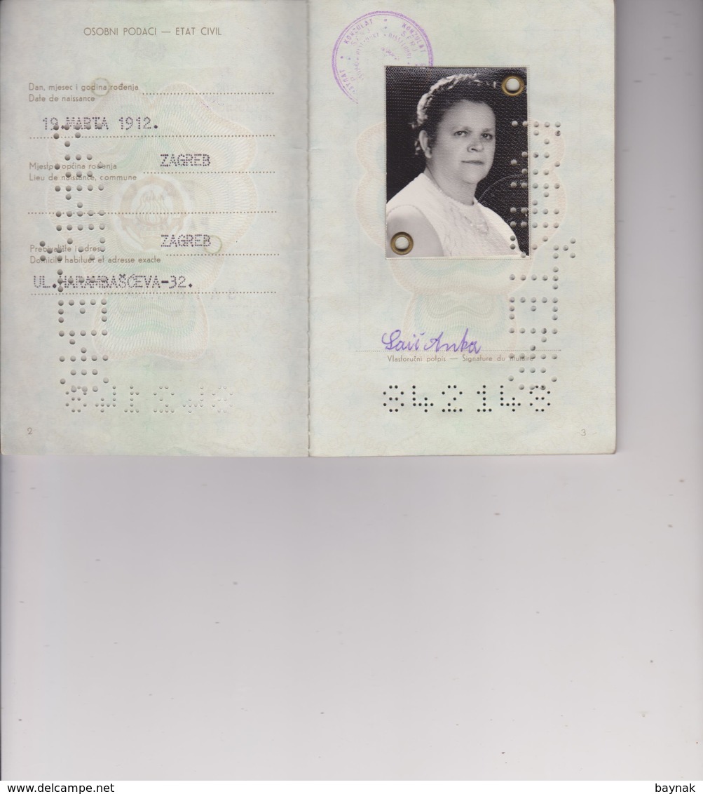 P88  --  SFR   YUGOSLAVIA  ---   PASSPORT  ~   LADY PHOTO ~  VISA  DEUTSCHLAND  ~~  TAX STAMP,  TIMBRE FISCAL  ~~  1976 - Historische Dokumente