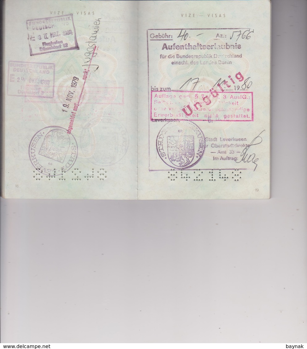 P88  --  SFR   YUGOSLAVIA  ---   PASSPORT  ~   LADY PHOTO ~  VISA  DEUTSCHLAND  ~~  TAX STAMP,  TIMBRE FISCAL  ~~  1976