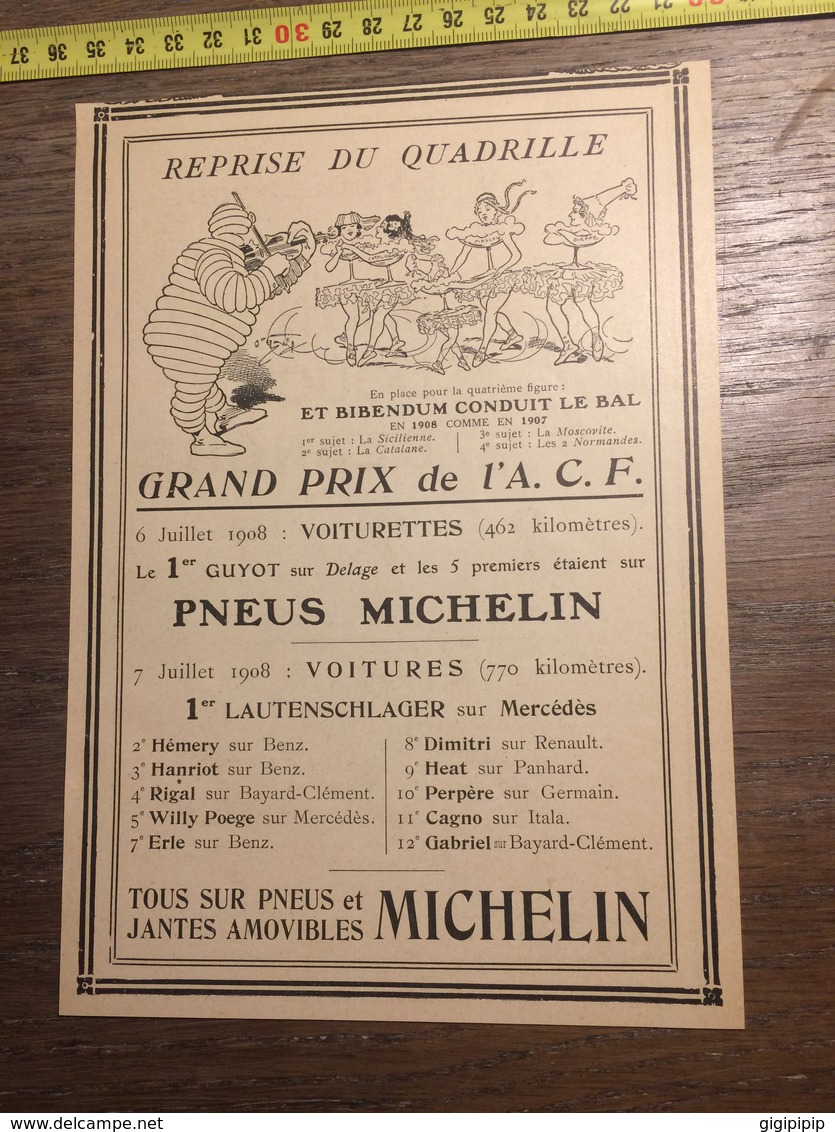 1909 PUBLICITE PNEUS MICHELIN BIBENDUM CONDUIT LE BAL - Collections