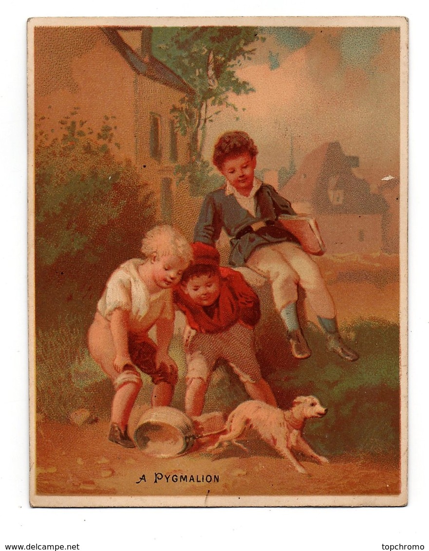 CHROMO A Pygmalion Calendrier 1879 Enfants Garnements Chien Casserole Accrochée à La Queue Farce - Autres & Non Classés