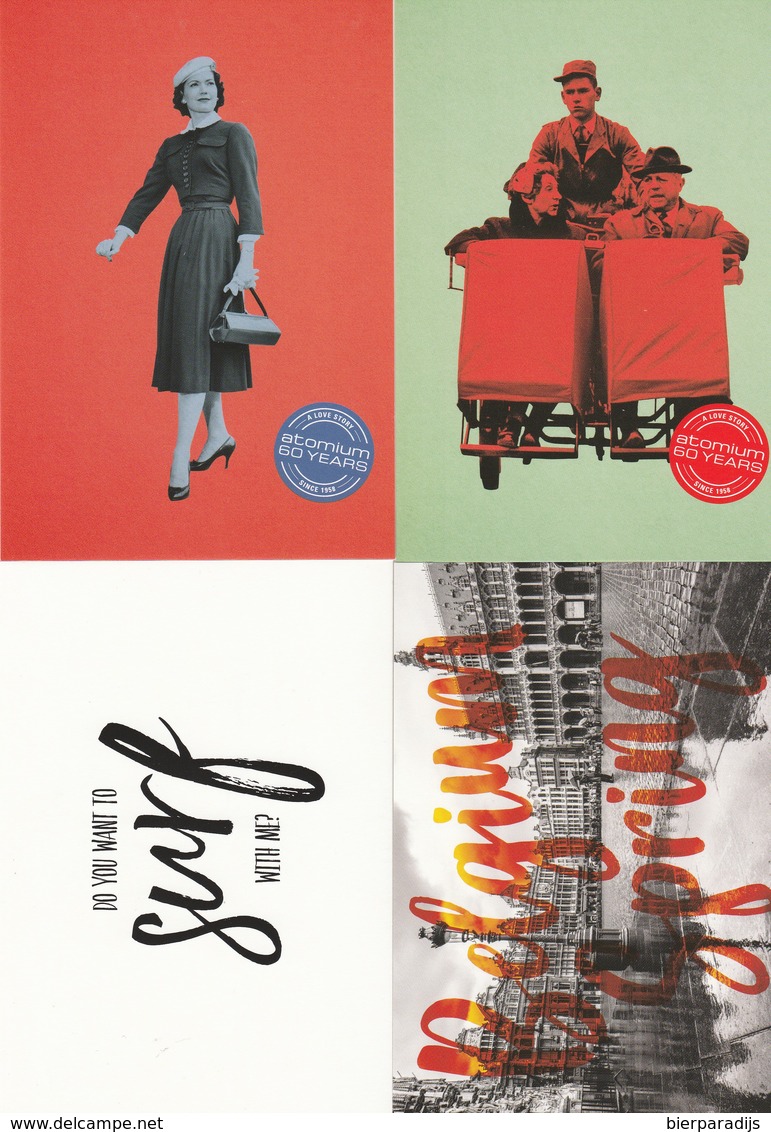 4 Different  Boomerang Guidooh Postkaarten Postcards Carte Postale Atomium Expo - Publicité