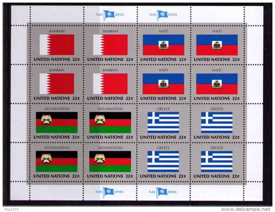 BANDERAS ONU - NU FLAGS - MINI HOJA - MINI SHEET - BAHRAIN - HAITI - AFGHANISTAN - GREECE - Postzegels