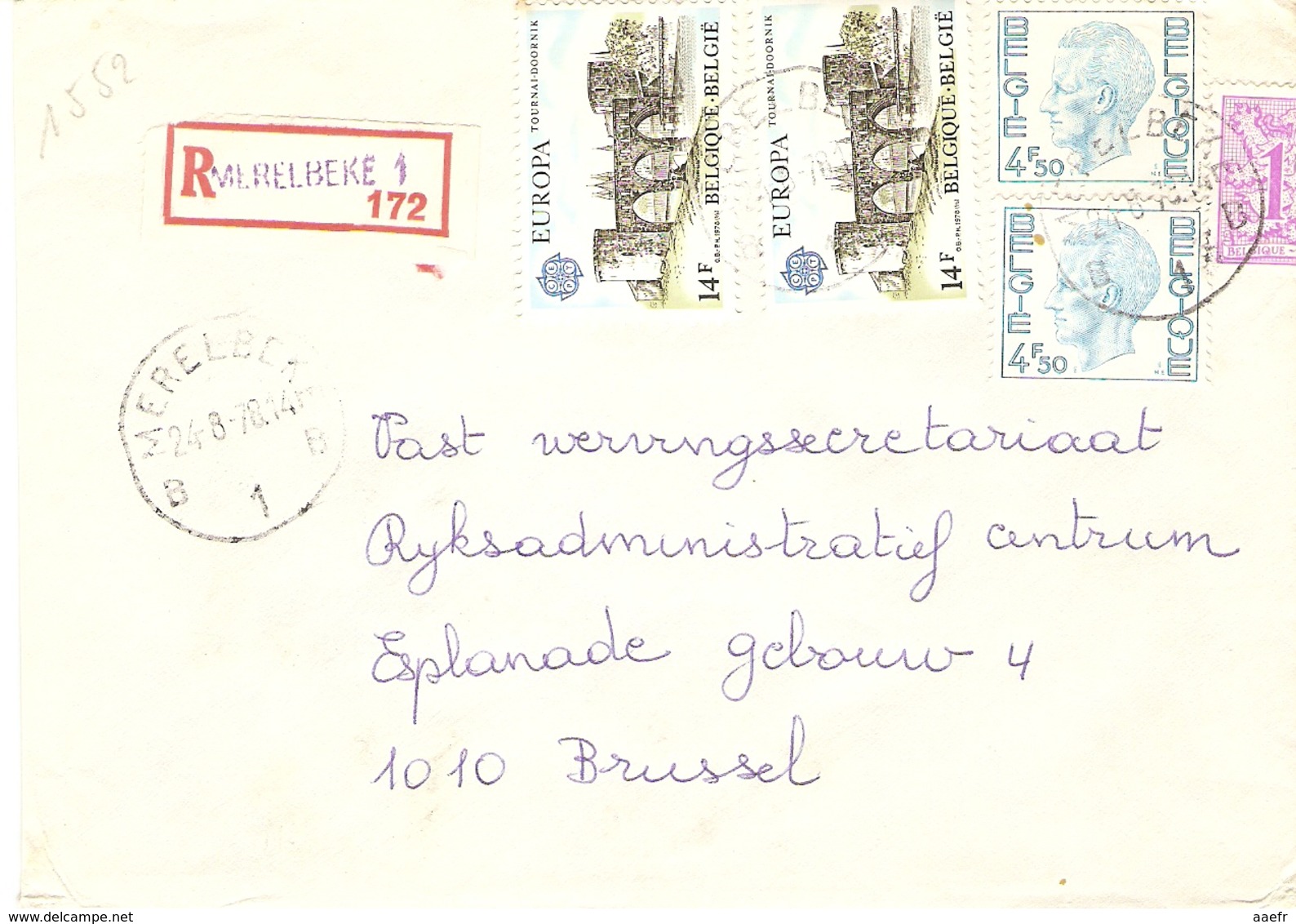 Belgique 1978 - Lettre Recommandée De MERELBEKE - Flandre Orientale - Cob 1743 X 2/1850/1892 X 2 - Lettres & Documents