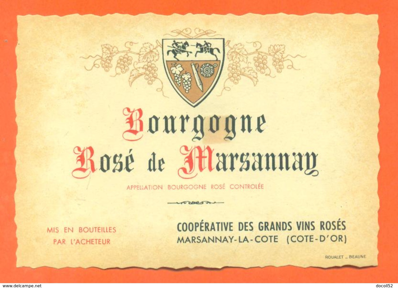 étiquette De Vin De Bourgogne Rosé De Marsannay Coopérative à Marsannay La Cote - 75 Cl - Bourgogne