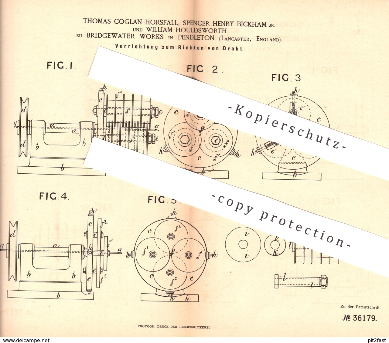 Original Patent - Thomas Coglan Horsfall, Spencer H. Bickham , W. Houldsworth Zu Bridgewater Works , Pendleton | Draht ! - Historical Documents