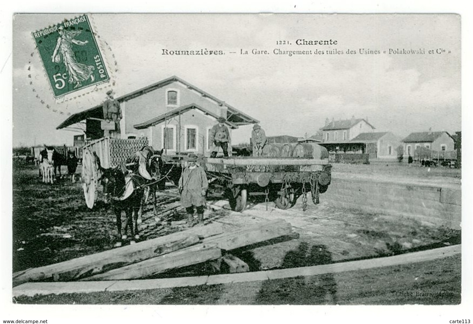 16 - T4482CPA - ROUMAZIERES - La Gare - Chargement Des Tuiles POLAKOWSKI - Parfait état - CHARENTE - Autres & Non Classés