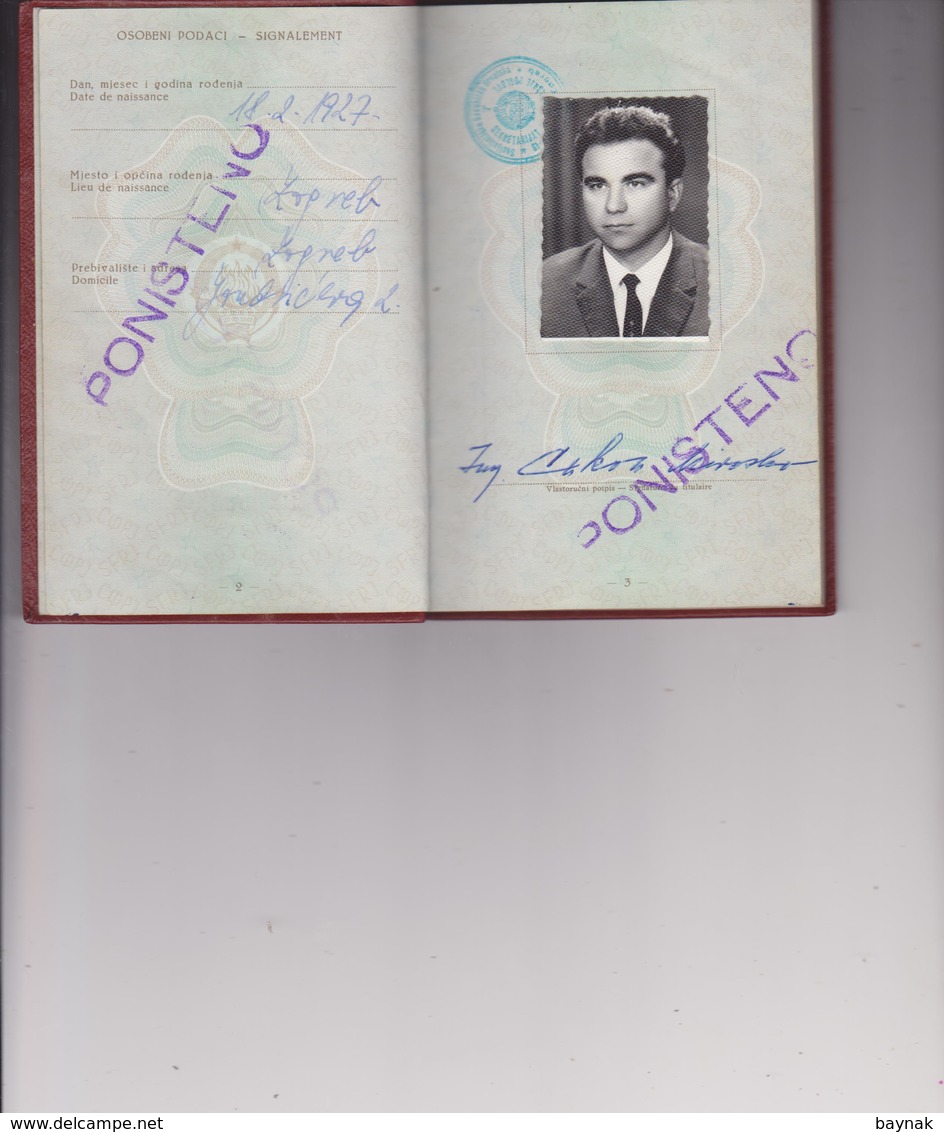 PM87  -  SFR  YUGOSLAVIA  -  PASSPORT - VISA  DDR, SCHWEIZ, FRANCE,  ALLE LANDEN EUROPA  - WITH  TAX STAMP - 1966 -  MAN - Historische Documenten