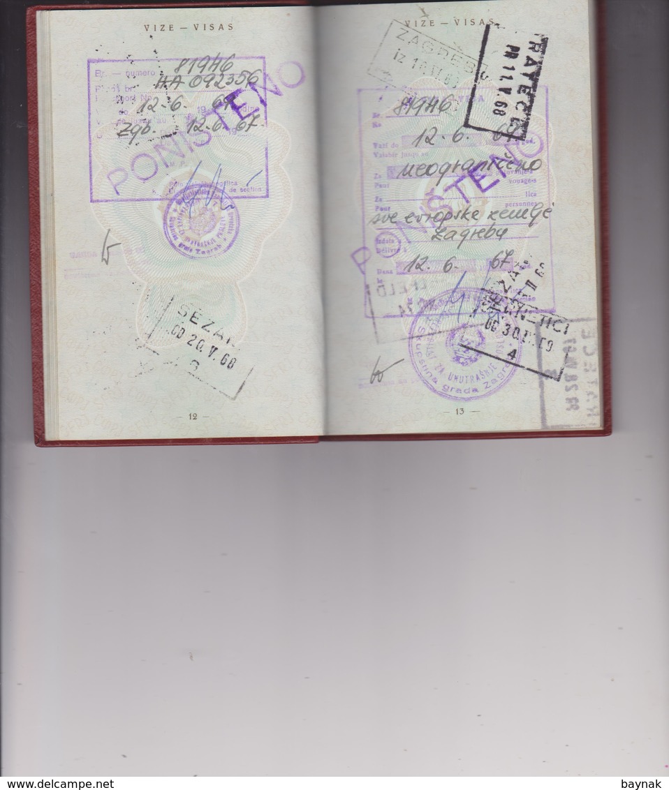 PM87  -  SFR  YUGOSLAVIA  -  PASSPORT - VISA  DDR, SCHWEIZ, FRANCE,  ALLE LANDEN EUROPA  - WITH  TAX STAMP - 1966 -  MAN - Documents Historiques