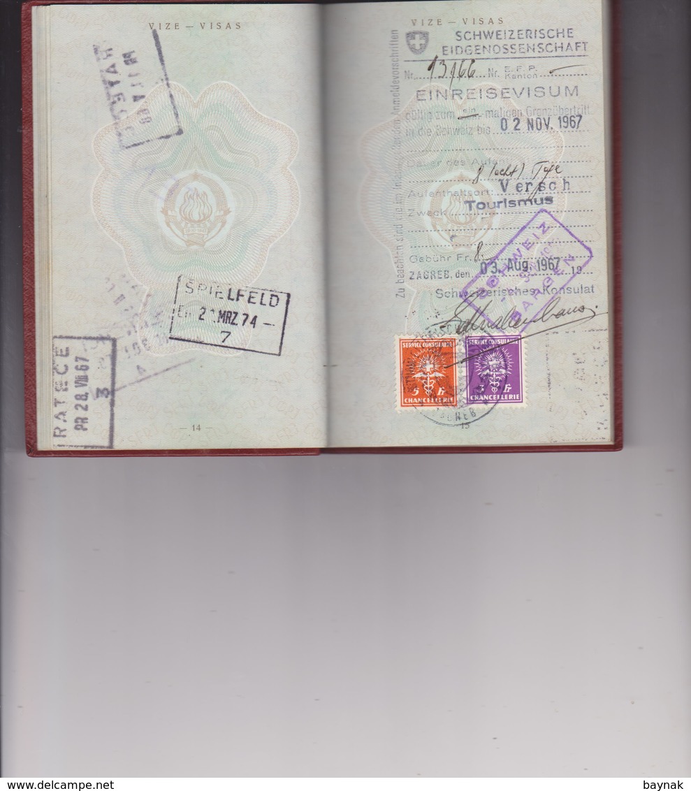 PM87  -  SFR  YUGOSLAVIA  -  PASSPORT - VISA  DDR, SCHWEIZ, FRANCE,  ALLE LANDEN EUROPA  - WITH  TAX STAMP - 1966 -  MAN