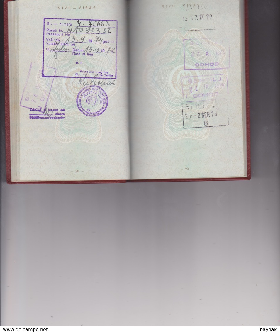 PM87  -  SFR  YUGOSLAVIA  -  PASSPORT - VISA  DDR, SCHWEIZ, FRANCE,  ALLE LANDEN EUROPA  - WITH  TAX STAMP - 1966 -  MAN