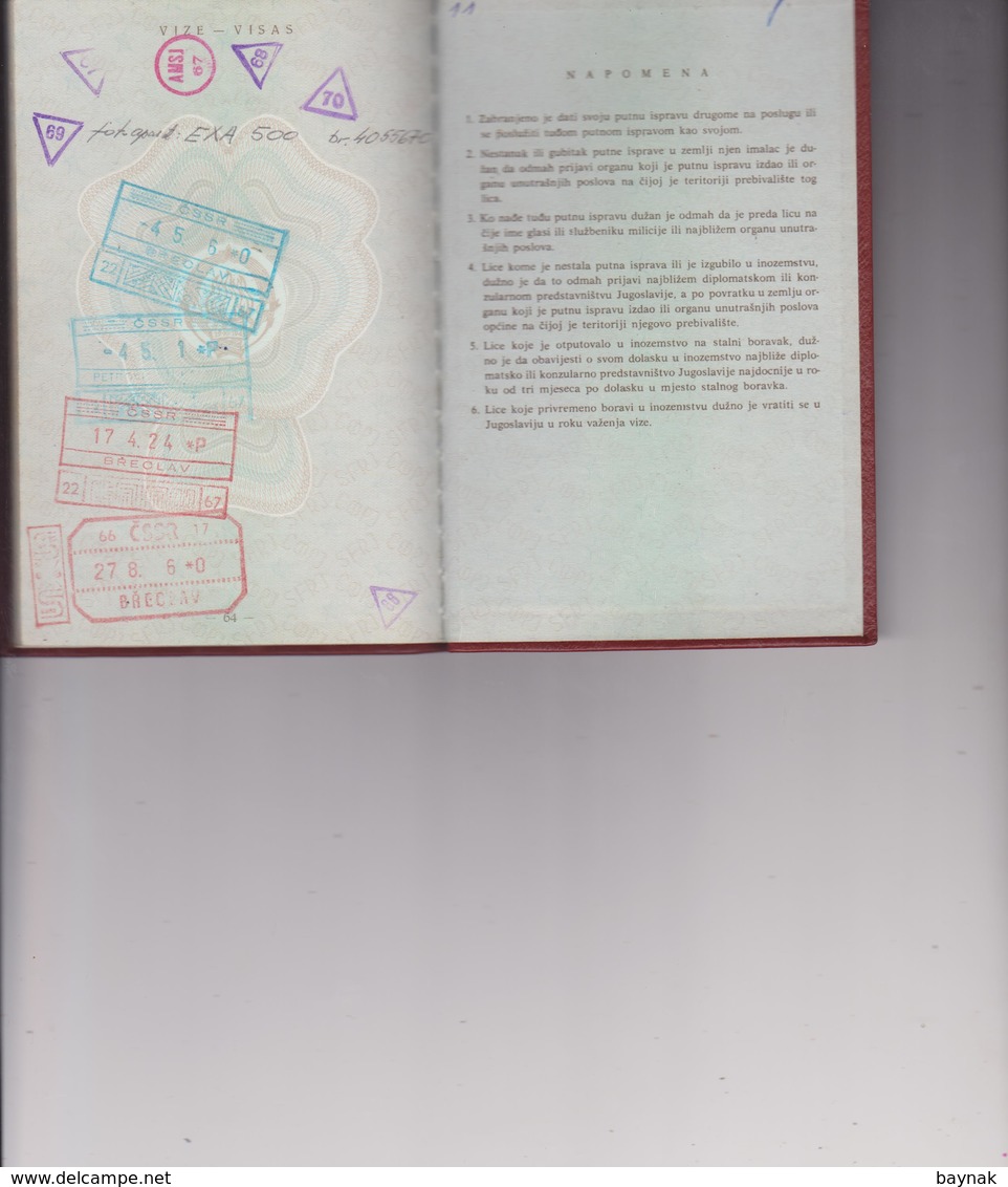 PM87  -  SFR  YUGOSLAVIA  -  PASSPORT - VISA  DDR, SCHWEIZ, FRANCE,  ALLE LANDEN EUROPA  - WITH  TAX STAMP - 1966 -  MAN