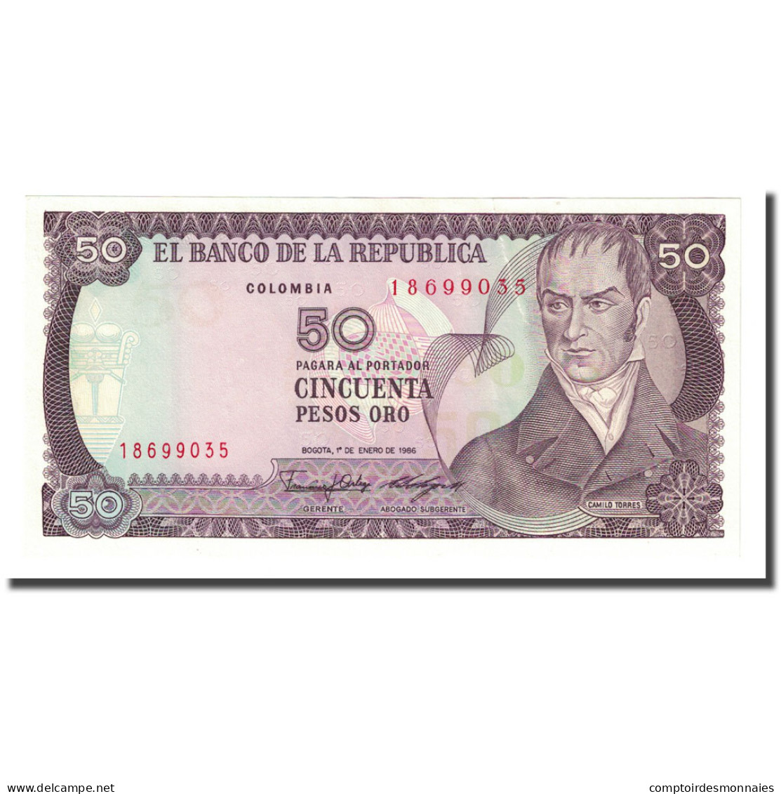 Billet, Colombie, 50 Pesos Oro, 1986-01-01, KM:425b, NEUF - Colombie