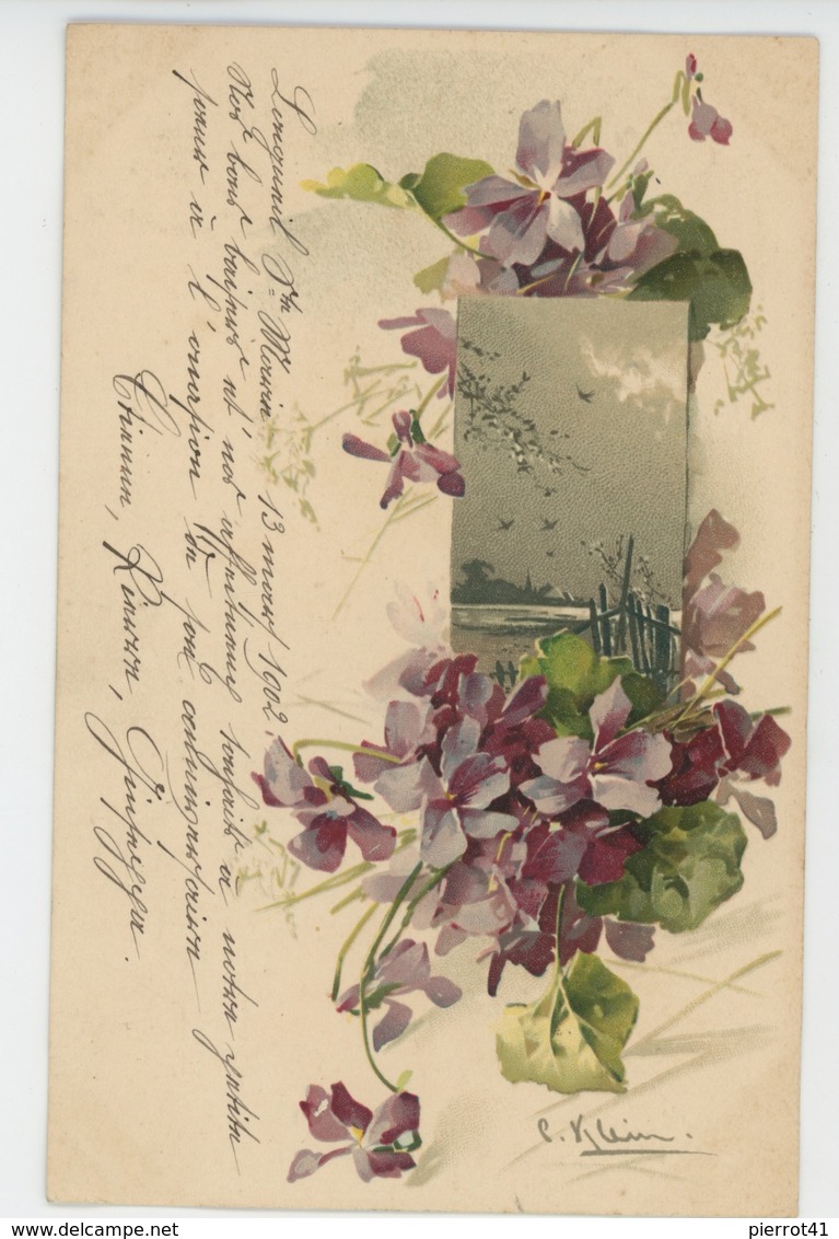 FLEURS - Jolie Carte Fantaisie Fleurs Violettes Signée CATHARINA KLEIN - Klein, Catharina