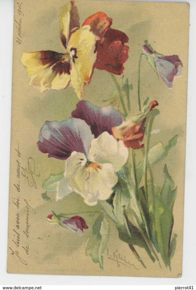 FLEURS - Jolie Carte Fantaisie Fleur Pensées Signée CATHARINA KLEIN - Klein, Catharina