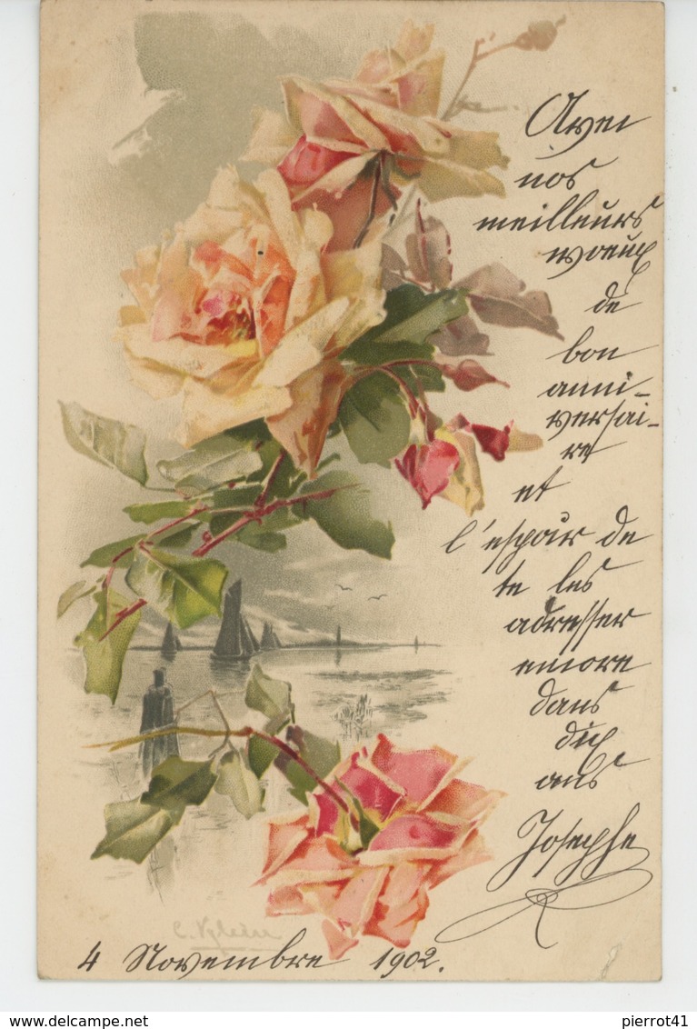 FLEURS - Jolie Carte Fantaisie Fleurs Roses Signée CATHARINA KLEIN - Klein, Catharina