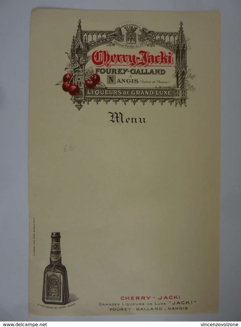 Menu "CHERRY JACKI FOUREY . GALLAND Nagis" Inizi '900 - Menu