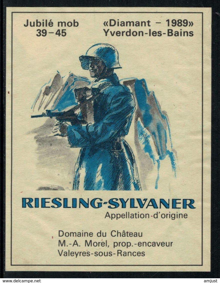 Rare // Etiquette De Vin //  Militaire  //  Riesling-Sylvaner, Jubilé Mob 39-45  Diamant-1989 - Militaire