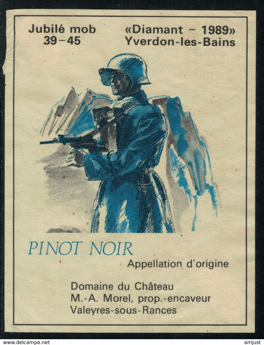 Rare // Etiquette De Vin //  Militaire  //  Pinot-Noir, Jubilé Mob 39-45  Diamant-1989 - Militaire