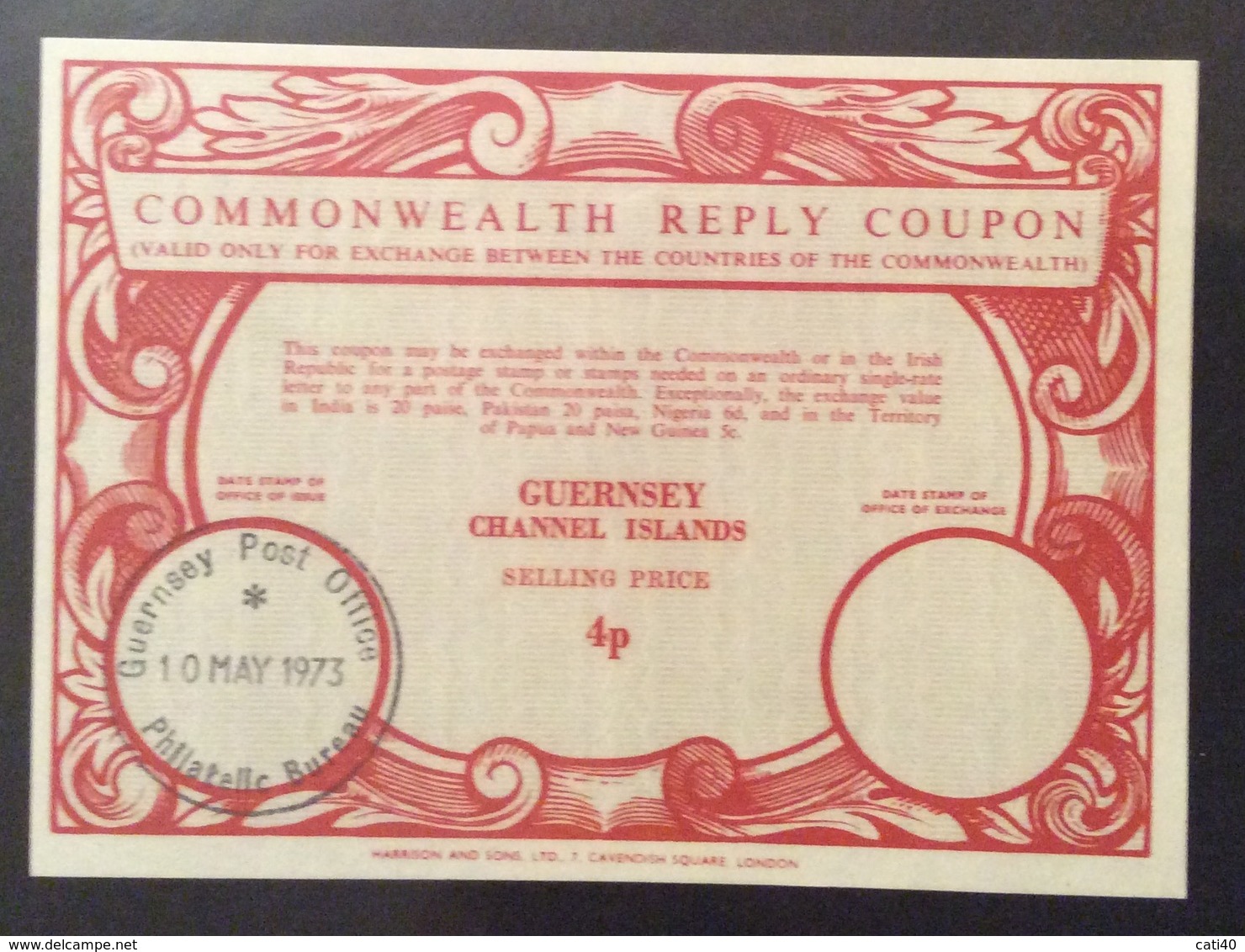 COMMONWEALTH  REPLY COUPON  GUERNSEY CHANNEL ISLAND  SELLING PRICE 4p - Posta