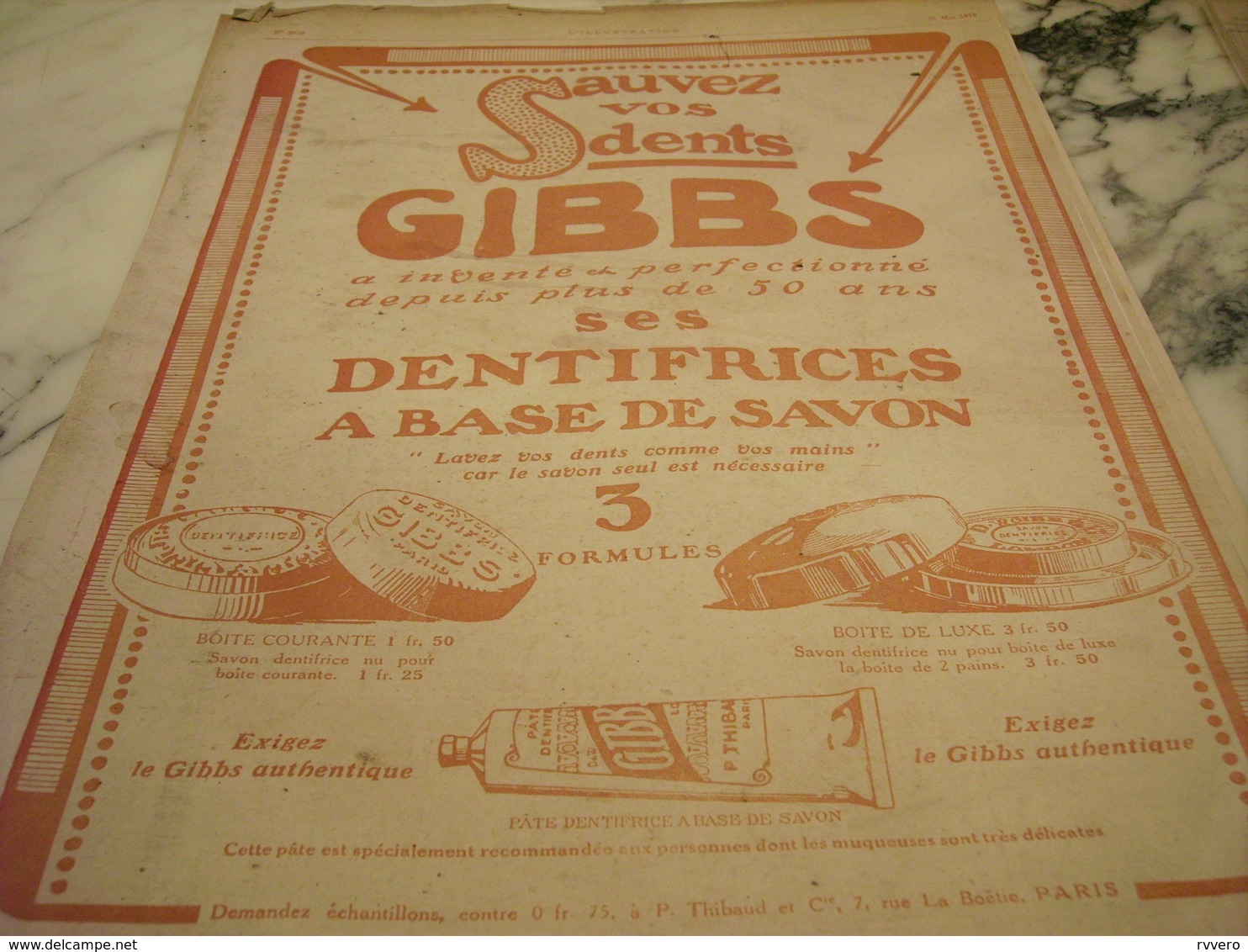 ANCIENNE PUBLICITE SAUVEZ VOS DENTS  LE GIBBS 1919 - Autres & Non Classés