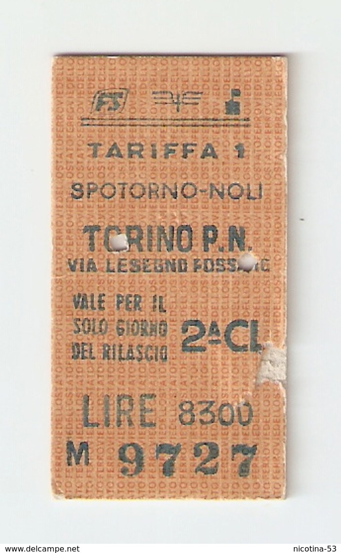 BIGL--00044-- BIGLIETTO FERROVIE DELLO STATO-TARIFFA 1 - TORINO P.NUOVA-SPOTORNO-TORINO P.NUOVA 25-5-1988 - Europa