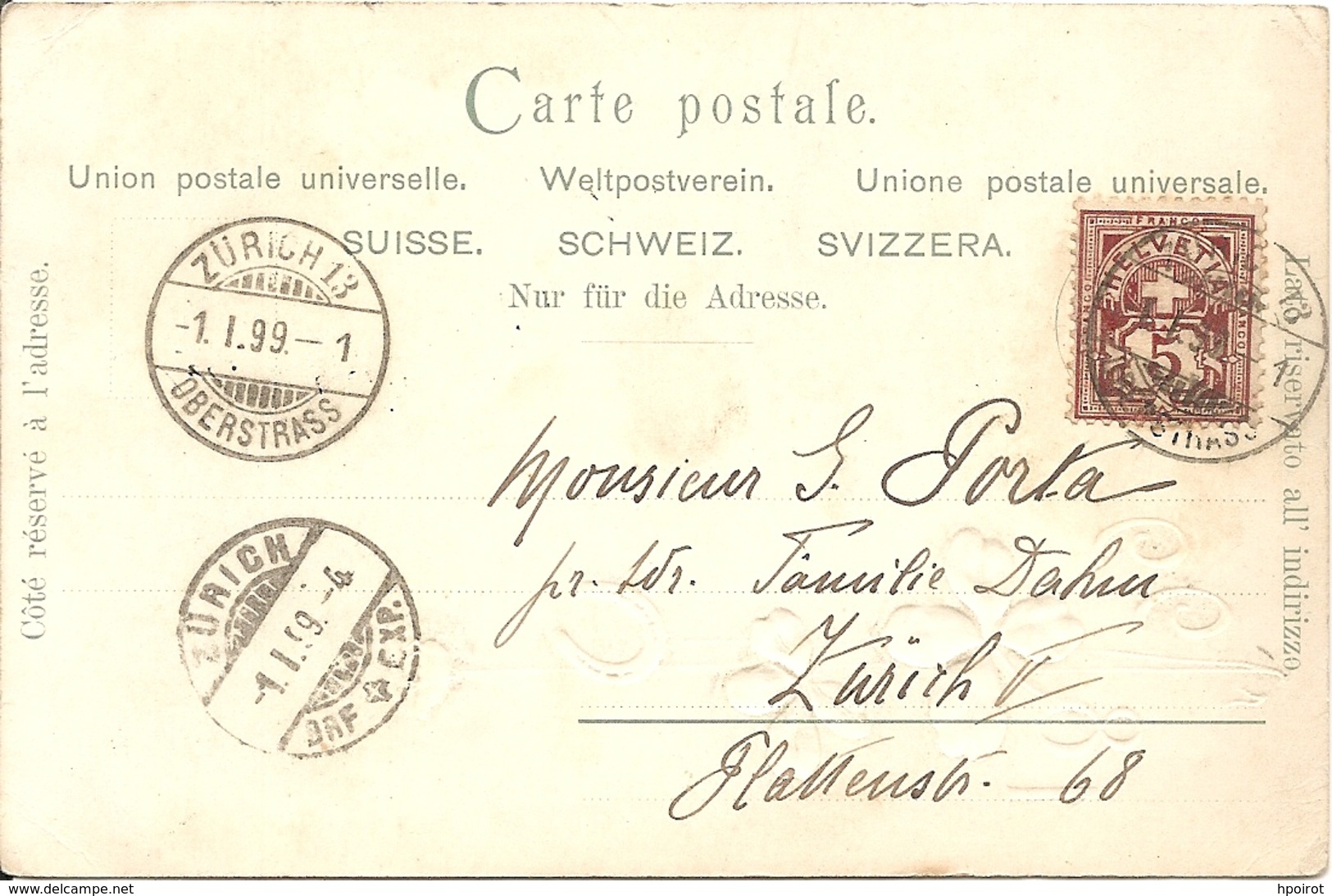 ANNO 1899 - IN RILIEVO - F. PICCOLO (retro Indiviso) - VIAGGIATA 01/01/1899 - (rif. D89) - Anno Nuovo