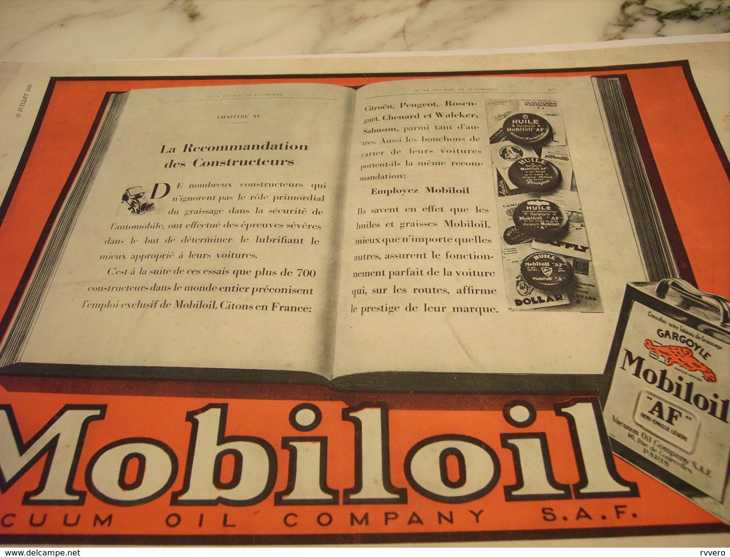 ANCIENNE PUBLICITE LA RECOMMANDATION D  HUILE MOBILOIL  1931 - Autres & Non Classés