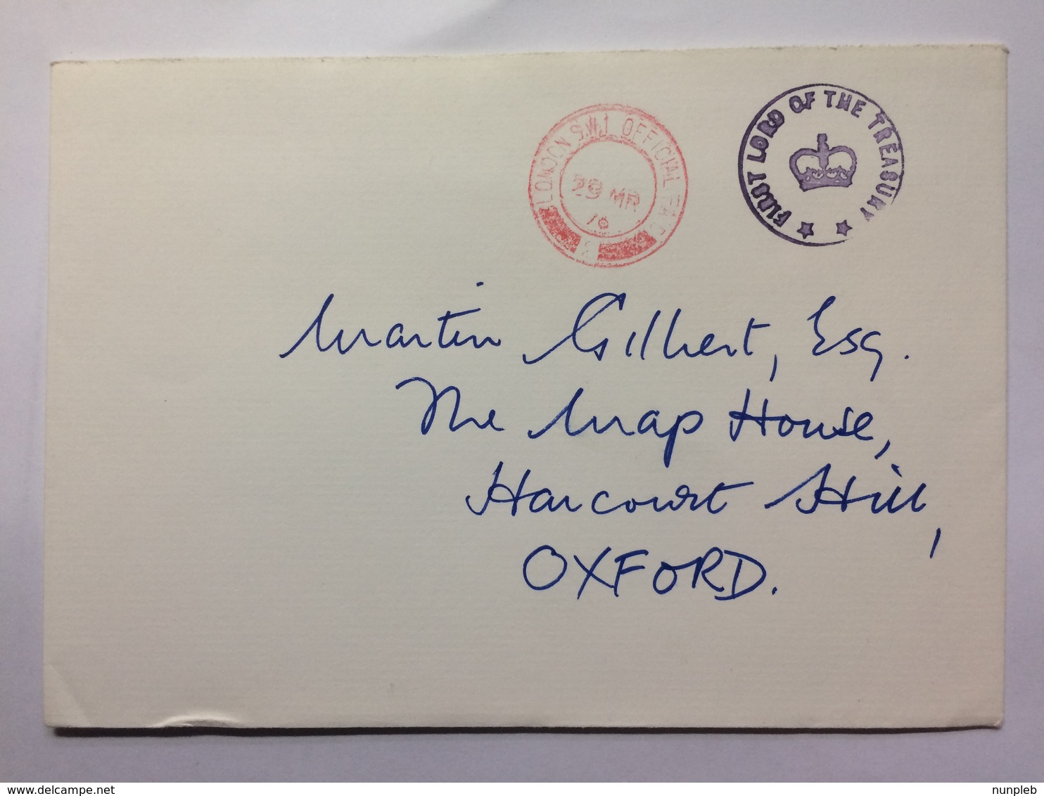 GB 1976 Cover - First Lord Of The Treasury Cachet On 10 Downing Street Envelope - Covers & Documents