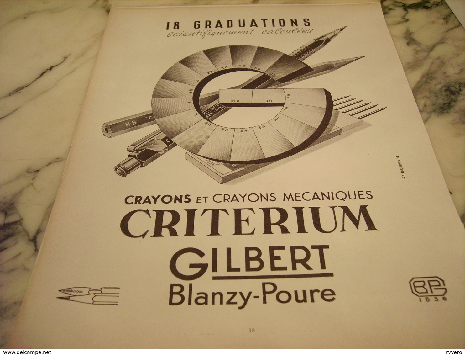 ANCIENNE PUBLICITE CRAYON CRITERIUM GILBERT BLANZY POURE 1951 - Autres & Non Classés